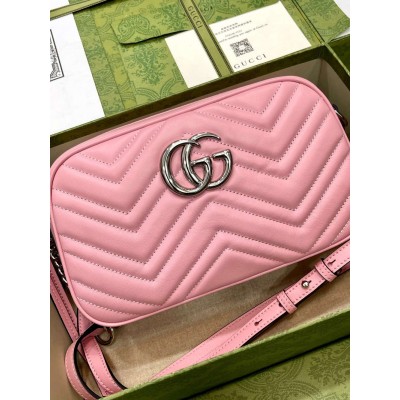 Gucci GG Marmont Small Camera Bag in Pastel Pink Chevron Leather