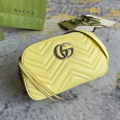 Gucci GG Marmont Small Camera Bag in Pastel Yellow Chevron Leather