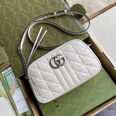 Gucci GG Marmont Small Camera Bag in White Matelasse Leather