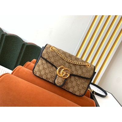 Gucci GG Marmont Small Shoulder Bag in Original GG Canvas with Black Leather