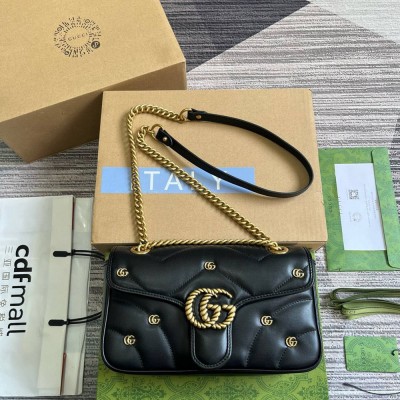 Gucci GG Marmont Small Shoulder Bag in Black Leather with Double G Studs