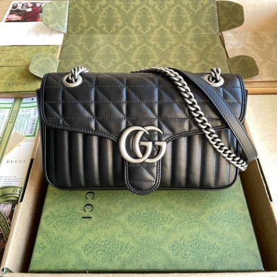 Gucci GG Marmont Small Shoulder Bag in Black Matelasse Leather