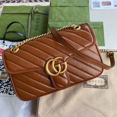 Gucci GG Marmont Small Shoulder Bag in Brown Diagonal Leather