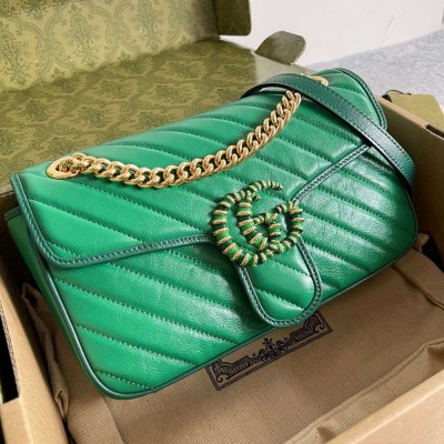 Gucci GG Marmont Small Shoulder Bag In Green Matelasse Diagonal Leather