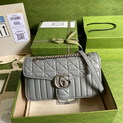 Gucci GG Marmont Small Shoulder Bag in Grey Matelasse Leather