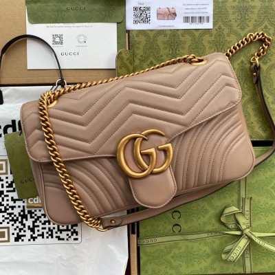 Gucci GG Marmont Small Shoulder Bag in Nude Chevron Leather