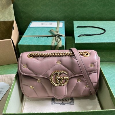 Gucci GG Marmont Small Shoulder Bag in Nude Leather with Double G Studs