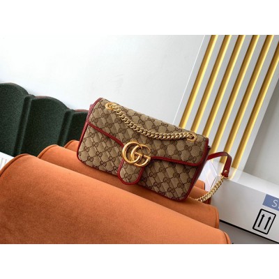 Gucci GG Marmont Small Shoulder Bag in Original GG Canvas with Red Leather