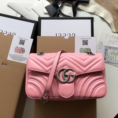 Gucci GG Marmont Small Shoulder Bag in Pastel Pink Chevron Leather