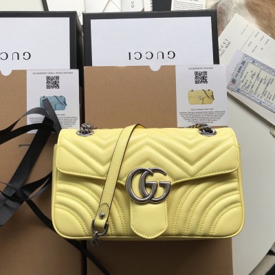 Gucci GG Marmont Small Shoulder Bag in Pastel Yellow Chevron Leather