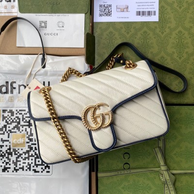 Gucci GG Marmont Small Shoulder Bag in White Diagonal Leather