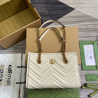 Gucci GG Marmont Small Tote in White Chevron Calfskin