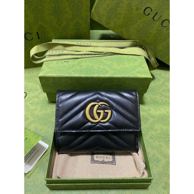 Gucci GG Marmont Trifold Wallet In Black Matelasse Leather