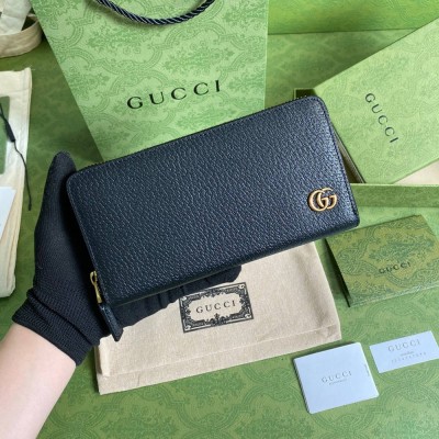 Gucci GG Marmont Zip Around Wallet In Black Leather