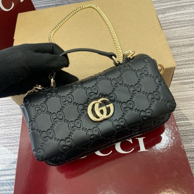 Gucci GG Milano Mini Top Handle Bag in Black GG Puffy Leather