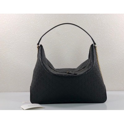 Gucci Hobo Bag In Black Guccissima Signature Leather