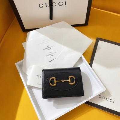 Gucci Horsebit 1955 Card Case Wallet in Black Calfskin