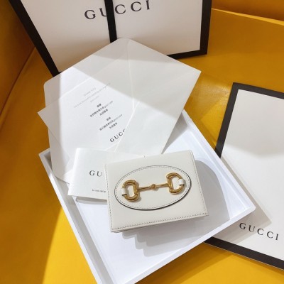 Gucci Horsebit 1955 Card Case Wallet in White Calfskin