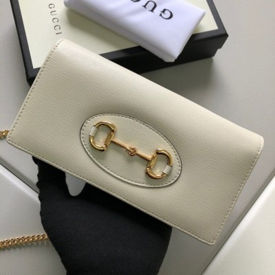 Gucci Horsebit 1955 Chain Wallet in White Calfskin