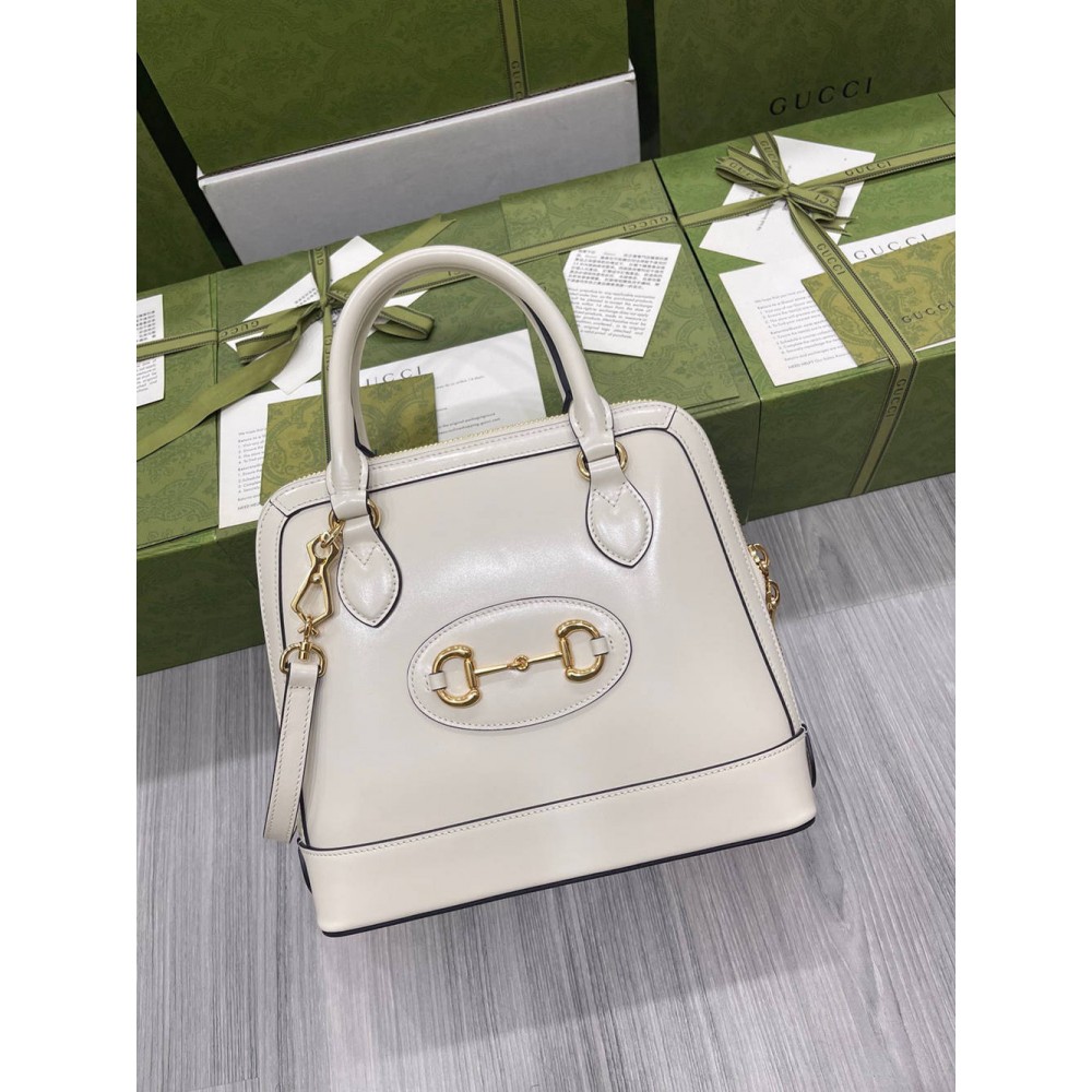 Gucci Horsebit 1955 Small Top Handle Bag in White Calfskin