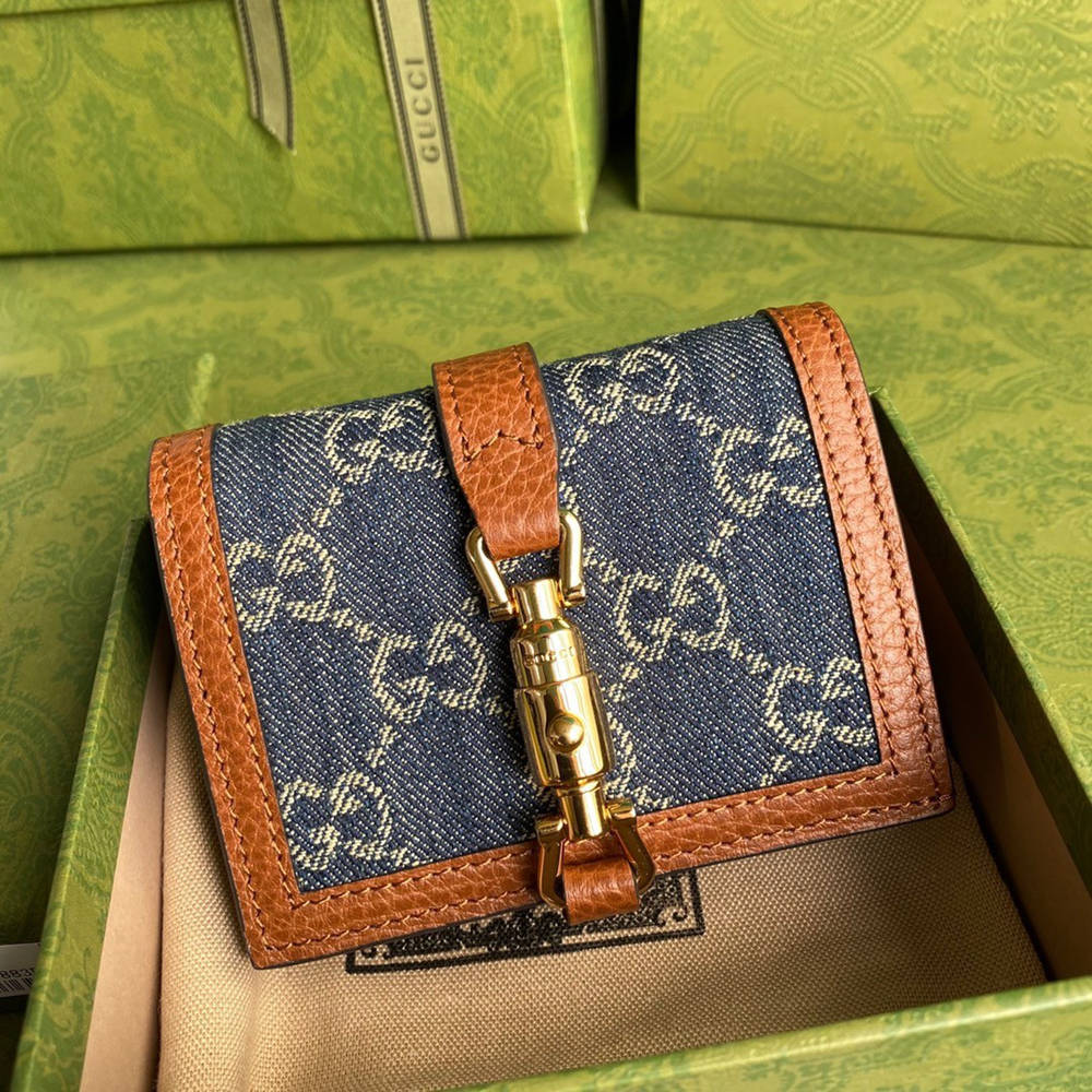 Gucci Jackie 1961 Card Case Wallet in GG Supreme Denim