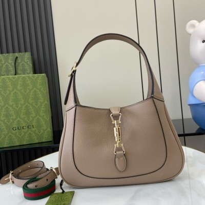 Gucci Jackie 1961 Small Shoulder Bag in Taupe Grained Calfskin