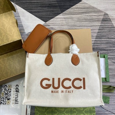 Gucci Medium Tote Bag in Canvas with Brown Gucci Print