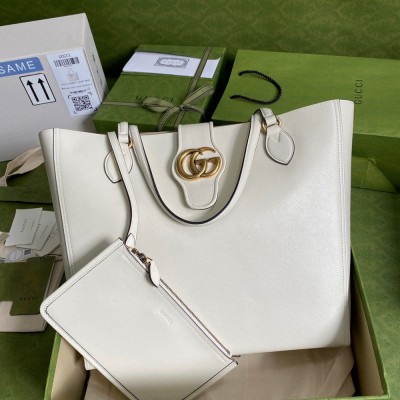 Gucci Medium Tote Bag with Double G in White Calfskin