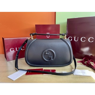 Gucci New Blondie Medium Top Handle Bag in Black Leather