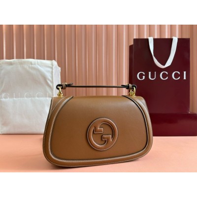 Gucci New Blondie Medium Top Handle Bag in Brown Leather