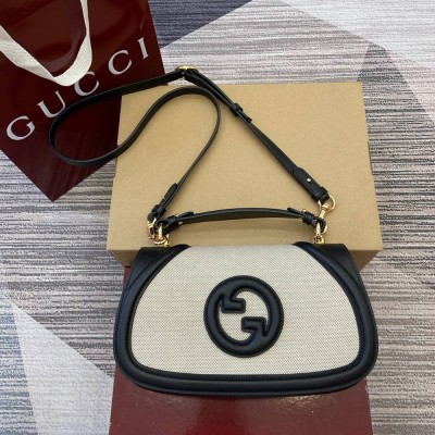 Gucci New Blondie Small Handle Bag in Canvas with Black Leather