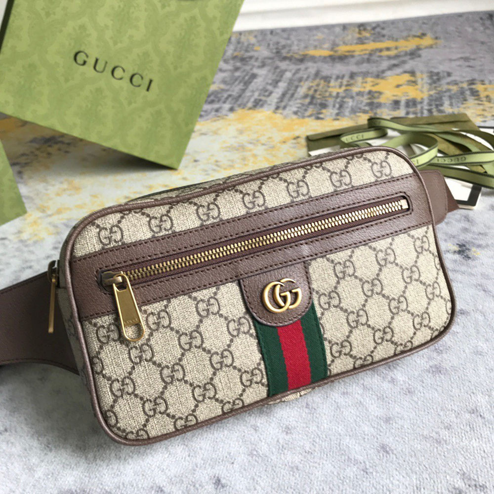 Gucci Ophidia GG Belt Bag in Beige GG Supreme with Brown Leather