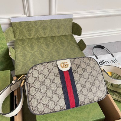 Gucci Ophidia GG Camera Bag in GG Canvas with White Leather