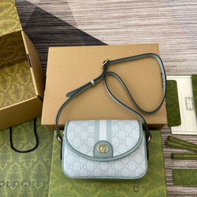 Gucci Ophidia GG Mini Shoulder Bag in Dusty Blue Supreme Canvas