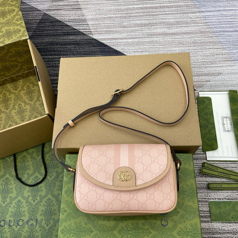 Gucci Ophidia GG Mini Shoulder Bag in Dusty Pink Supreme Canvas