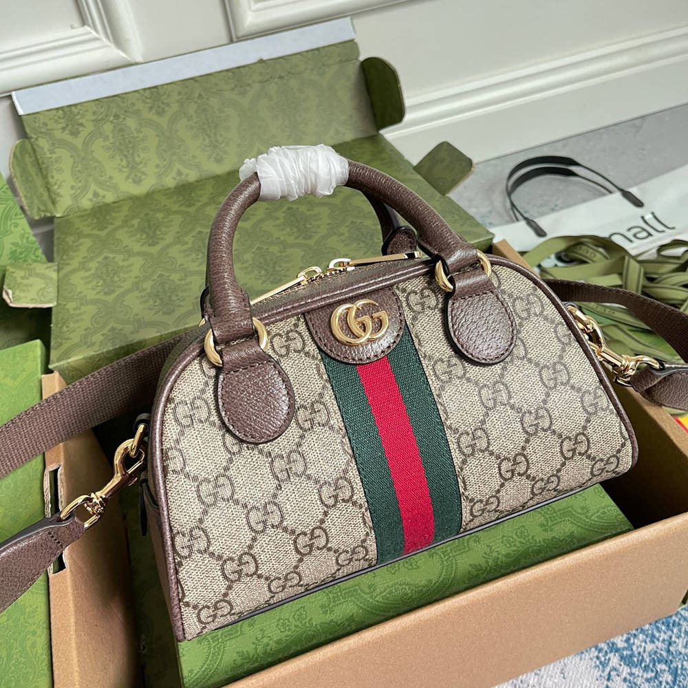 Gucci Ophidia GG Mini Top Handle Bag in Beige Supreme Canvas