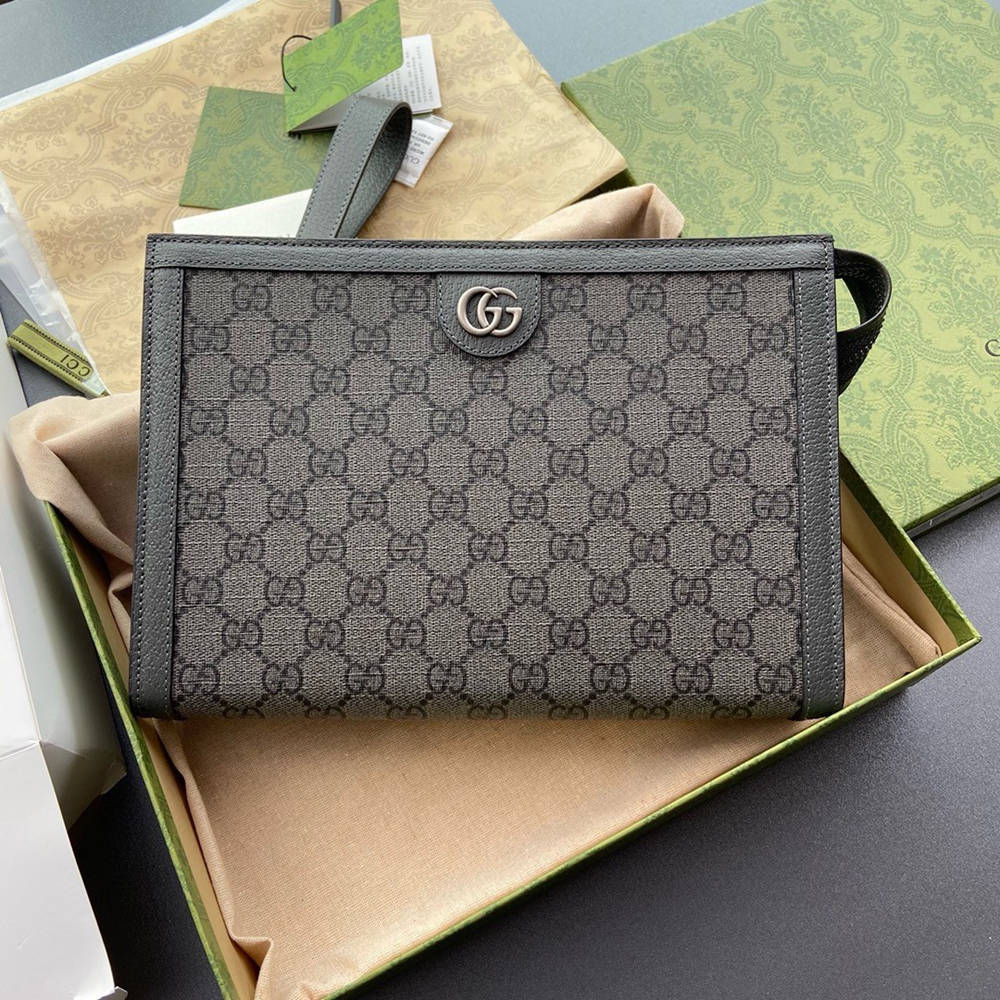 Gucci Ophidia GG Portfolio Pouch in Grey GG Supreme Canvas