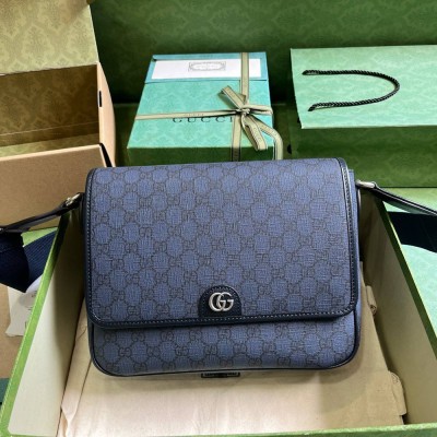 Gucci Ophidia Medium Messenger Bag in Blue GG Supreme Canvas