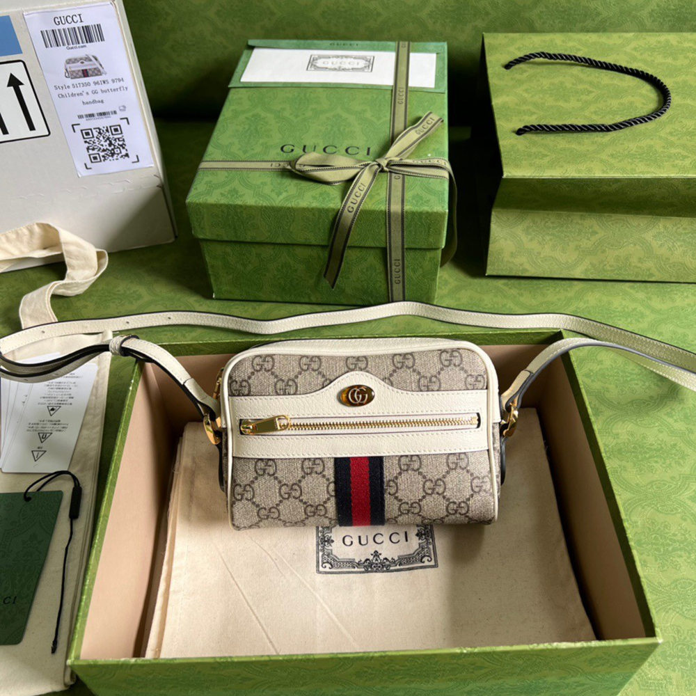 Gucci Ophidia Mini Camera Bag in Canvas with White Leather Trim