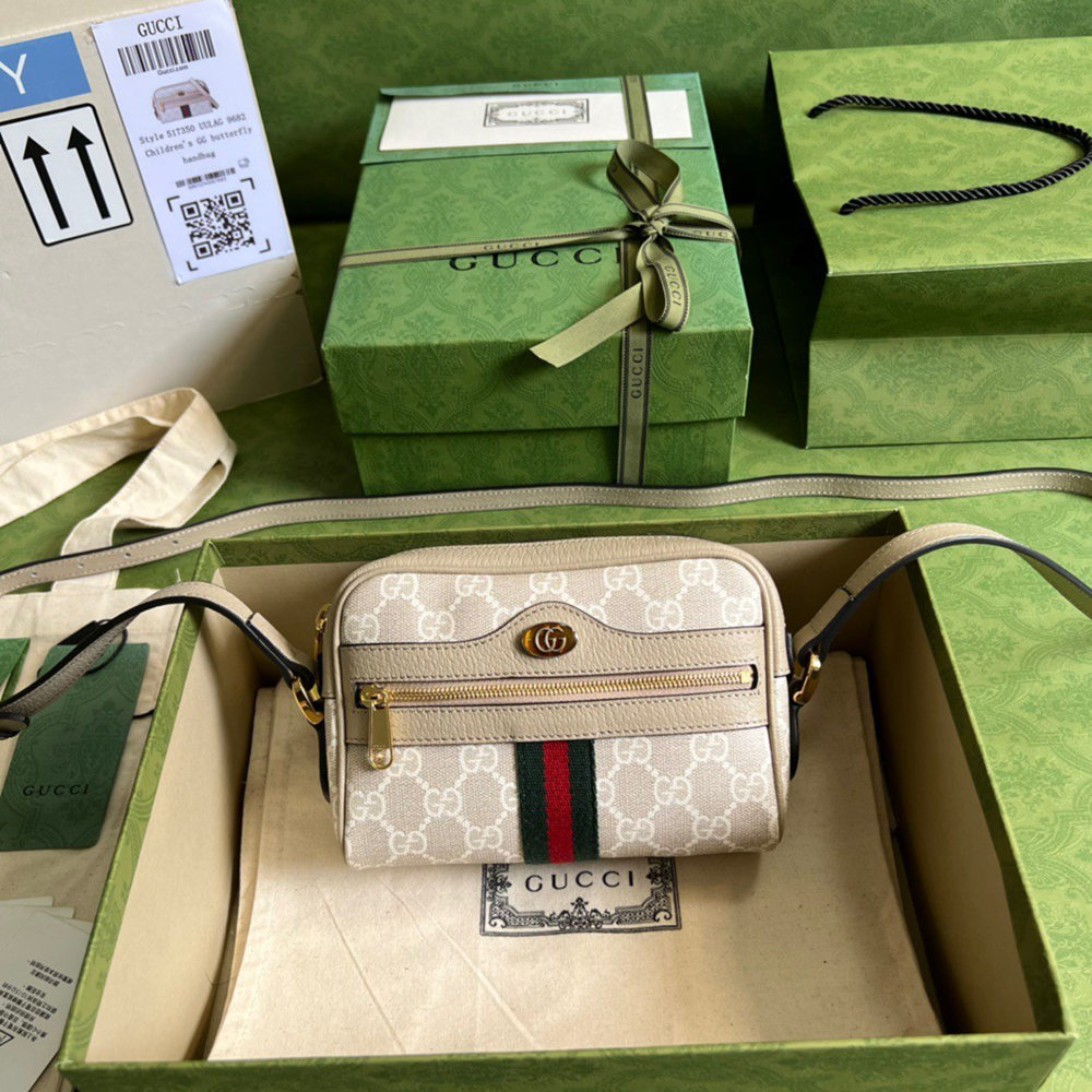 Gucci Ophidia Mini Camera Bag in White GG Supreme Canvas