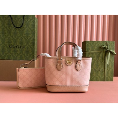 Gucci Ophidia Mini Tote Bag in Dusty Pink GG Supreme Canvas