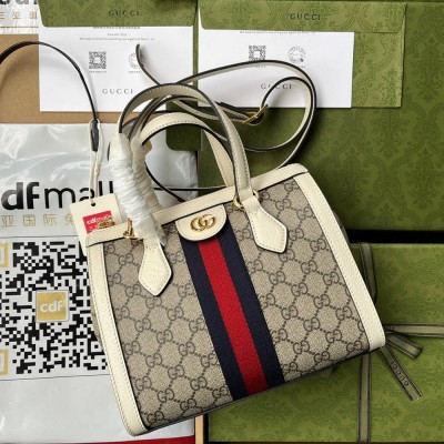 Gucci Ophidia Small Tote Bag in GG Canvas with White Leather