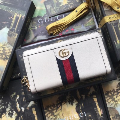 Gucci Ophidia Zip Around Wallet in White Leather