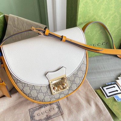 Gucci Padlock Small Crossbody Bag in GG Canvas with White Leather