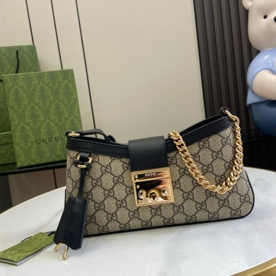 Gucci Padlock Small Shoulder Bag in GG Canvas with Black Leather