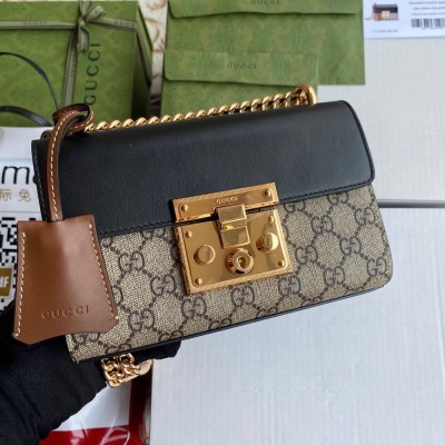 Gucci Padlock Small Shoulder Bag in GG Canvas with Black Leather