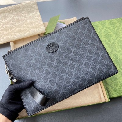 Gucci Portfolio Pouch in Black GG Canvas with Interlocking G