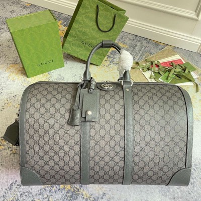 Gucci Savoy Large Duffle Bag in Grey GG Supreme Canvas