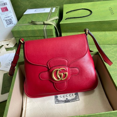 Gucci Small Messenger Bag in Red Leather with Double G