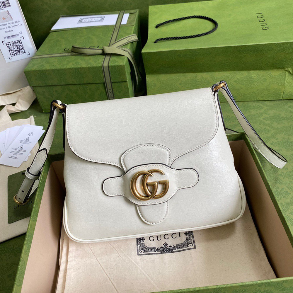 Gucci Small Messenger Bag in White Leather with Double G